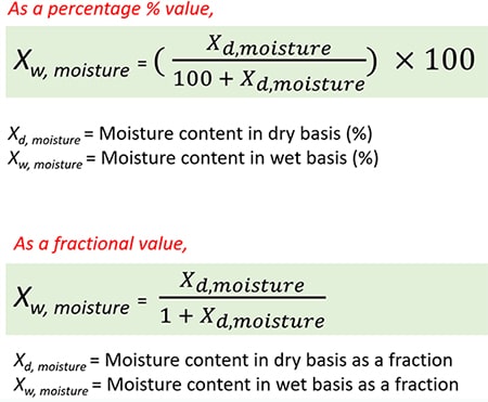 how to calculate moisture content on dry weight basis